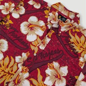 Vintage Team Trojan USC Trojans Hawaiian Shirt Men XL Red Floral Palm Print